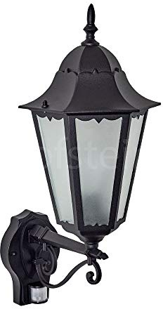 HOFSTEIN Außenwandleuchte Hongkong FROST, Außenwandlampe mit Bewegungsmelder aus Metall/Milchglas in Schwarz, Wechselscheiben Klar, Wandleuchte Up im Retro-Stil, E27, IP44, Eingangsbereich, Haustür