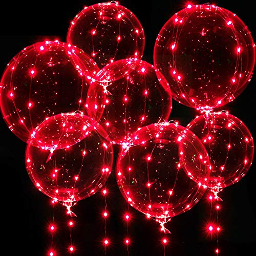 Leuchtende Luftballons, 7 Packungen 20 Zoll Valentinstag Bobo Luftballons mit 10ft LED Lichterketten für Valentinstag Tag Hochzeit Weihnachten Geburtstag Party Dekoration (Rot)