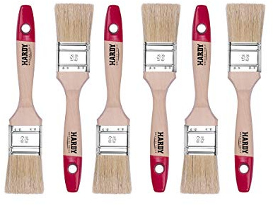Hardy Working Tools 6x plattpenselset 35 mm serie 36 med naturliga ljusa borst. Målningspenselset med naturligt trähandtag, 6 st. Lackpenselset för renovering