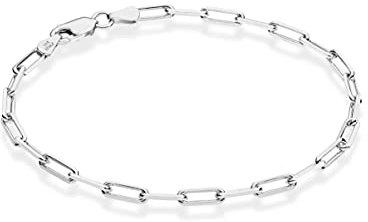 Miabella Solid 925 Sterling Silver Italian 3mm Paperclip Link Chain Bracelet for Women Men, Made in Italy (Length 7 Inches)