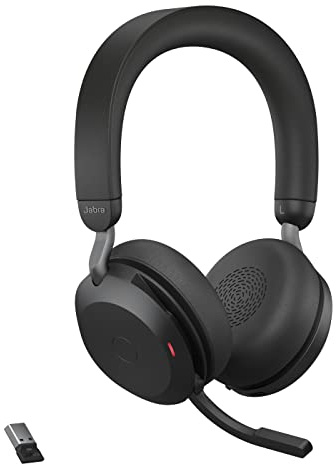 Jabra Evolve2 75 Wireless PC Headset with 8-Microphone Technology - Dual Foam Stereo Headphones with adjustable Advanced Active Noise Cancellation, USB-A Bluetooth Adapter and UC Compatibility - Black