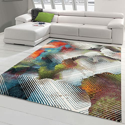 Modern-Abstrakter Allround Teppich in bunten Farben | Oeko-TEX | orange rot grün, Größe 160x230 cm