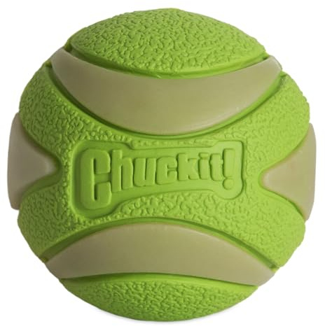 Chuckit! – Max Glow Ultra Squeaker Ball – Palla fosforescente per cani – Palla squeaker per cani – Si illumina al buio – Produce suoni divertenti – Rafforza il legame – Diametro di 6,5 cm