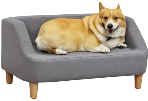 PawHut Canapé pour Chien lit pour Chien Animal Domestique Style scandinave Pieds en Bois revêtement Tissu déhoussable 75 x 55 x 39 cm - Gris