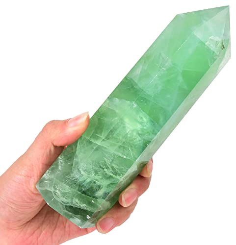 MOGEMT Naturlig grön fluorit obelisktornet stor helande kristallstav 6 fasetterade punkter Reiki chakra meditationsterapi 0,7-0,9 kg