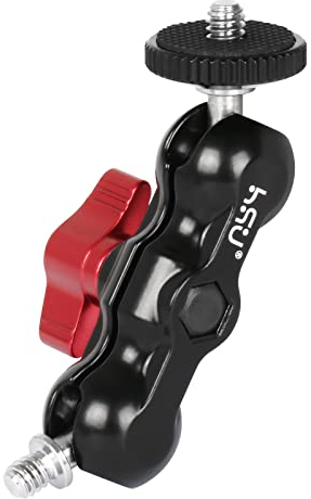 HSU Aluminum Alloy Double Ball Head Adapter, Magic Arm with 1/4 Screw for DSLR Camera, LCD Monitor, Video Light (Mini Magic Arm)
