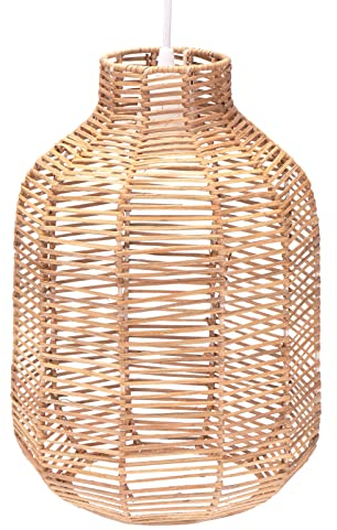 Decorasian Boho Lampenschirm aus Rattan – Korb Lampenschirm für Pendelleuchte mit E27 Lampenfassung – Korb Lampe - 35cm