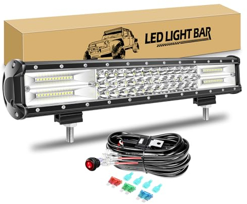 RIGIDON Barra Led 45 cm 18 252W Luz 4x4 Coche con 12V Cableado Kit | 6000K Blanco, IP67 Impermeable, Largo Alcance Barra Luminosas Led para 4x4 Coche Offroad Camión SUV ATV UTV Todoterreno Barco