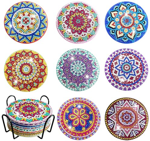 SKENGWEL 8 Stück DIY Diamond Painting Untersetzer Mit Halter, Diamond Bastelset und Bastelset Erwachsene für Diamond Painting Erwachsene