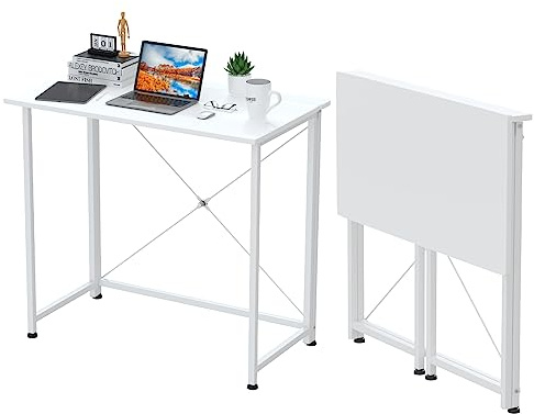 Lvhecforhm Schreibtisch Klappbar, Weiß Schreibtisch Klappcomputer, Portable Schreibtische Klappbar, Faltbar für Home Office 80x45.5x74cm, Platzsparender Bürotisch zum für Arbeitszimmer