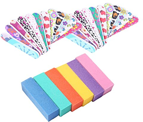 Limas de Uñas Profesionales 50 Piezas Tiras de Lijado y Estampado | 10 Esponjas de Pulido, Set Completo para Manicura y Pedicura, Uso en Uñas Naturales y Extensiones Color Aleatorio