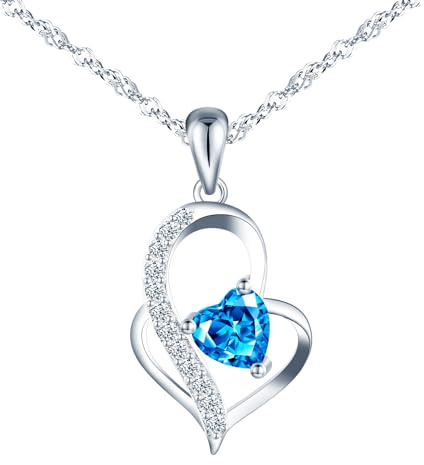 feilok Collar colgante de Zirconia en forma de corazón collar femenino 925 azul plata esterlina