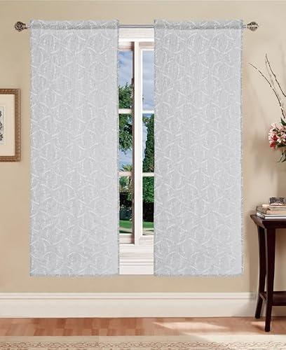 Tata Home Coppia Tende a Vetro per Finestra Semitrasparenti Cucina Tendine Bagno Ricamate per Interno Misura 70x150 cm Colore Grigio MOD. Ginella B1