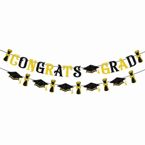 Partyzubehör für Abschlussfeiern, Wimpelkette mit Aufschrift Graduation Deko Gratulation Girlande Banner, Herzlichen Glückwunsch Banner für Abschlussfeier, Prüfung Bestanden Hängende Deko