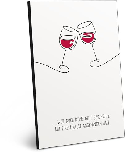 ARTFAVES® Holzbild mit Spruch - Wein - Weil noch Keine Geschichte | modernes Holzschild schwarz-Weiss zur Dekoration oder als Geschenk zum Thema Witzig/Lustig/Küche