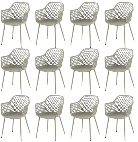 buybyroom Esszimmerstuhl im 12er Set,Essstühle Stuhl mit Armlehne Kunststoffstuhl Armlehnensessel Loungesessel Moderne Stuhl Esszimmer,Grau