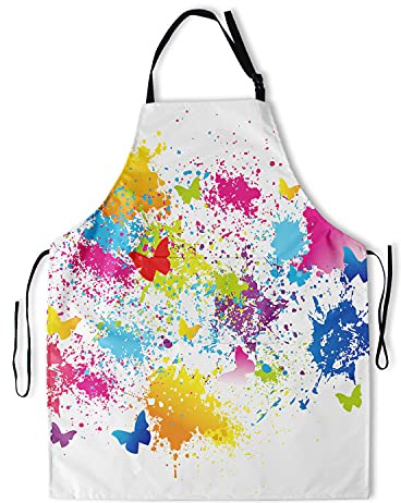 Bxplaa Malerschürze mit 2 Taschen und verstellbarem Hals, wasserdicht, bunt, für Erwachsene, Damen, Herren, Künstler, Einheitsgröße