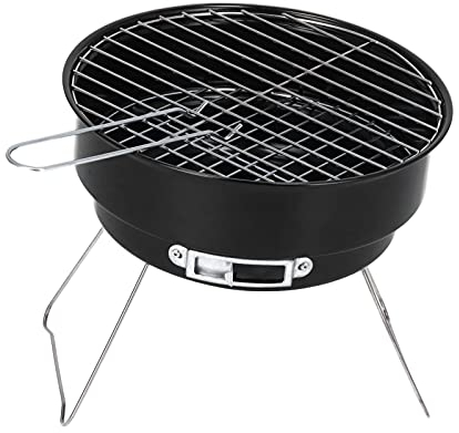 TYCIONG Barbecue Rond au Charbon de Bois de 10 Pouces, avec Grille Chromée et Bol à Feu émaillé, pour la Maison, Le Camping, Le Pique-Nique et la Plage