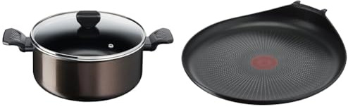 Tefal Faitout 24 cm (4,7 L) + couvercle verre, Tous feux sauf induction, Revêtement antiadhésif & Ingenio Poêle à crêpe 27 cm, Non induction, Revêtement antiadhésif, Empilable