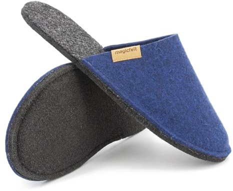 Magicfelt Filttoffel Magic Travel tillverkad av 100 % återvunnen ny ull för kvinnor och män – perfekt för resor och hem, Re Midnight, 46/47 EU