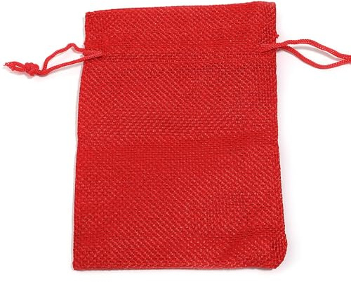 Hrlace 10 Stück Jutesäckchen Bunte Natur Säckchen mit Kordelzug Jutebeutel Partygeschenkbeutel Sackleinenbeutel Leinen Säckchen für Adventskalender Schmuck Gastgeschenke Rot 7x9cm