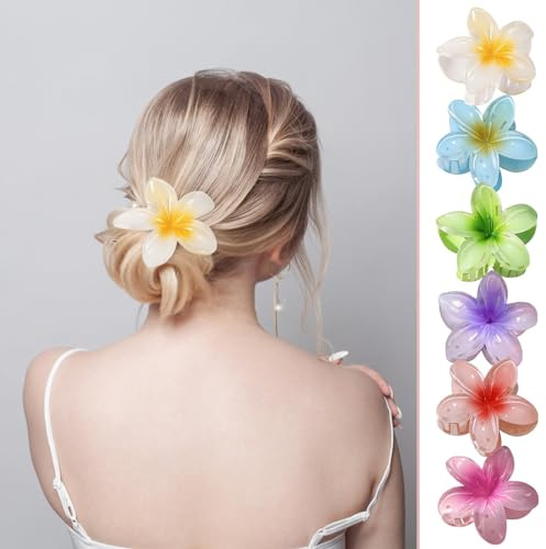 Haarspange Blume Ei-Blumen Haarklammer für Dickes Dünnes Haar,1 Stück rutschfeste Acryl niedliche Große klammern Haarspangen Frauen Mädchen Haarstyling Strand Party Pool Urlaub (6 Stück-A, One Size)
