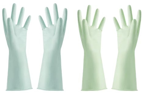 EYVRPAU 2 Paires de Gants Réutilisables Multifonctionnels - Manches Longues pour Nettoyage Ménager et Vaisselle - En Caoutchouc Épaissis, Latex - Pour Travaux et Ménage