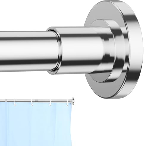 CorkLatta Chrome Shower Curtain Rod 31 to 80 Inch,1 Inch Diameter Adjustable Spring Tension Curtain Rod No Drilling Stainless Steel Telescoping Rod,No Rust