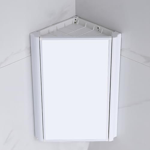 LLYLAFDC Spiegelschrank Für Bad, Modern Eckspiegelschrank Platzsparend, Mit Spiegel Eckschrank Badezimmer Dreieck Mit 2 Ablagen，Hängeschrank Badezimmer(Wit)