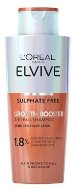 L'Oreal Paris Elvive Growth Booster Shampoo, Anti Hair Loss Shampoo, with Aminexil, Nianimacide and Ginger Extract, Reduces Hair Loss, 200ml