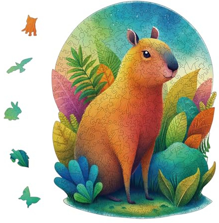 YJacuing Wooden Jigsaw Puzzles for Adults, 200 Piece Unique Animal Shaped Premium 5mm Wood Puzzles Family Game (Capybara, Medium)