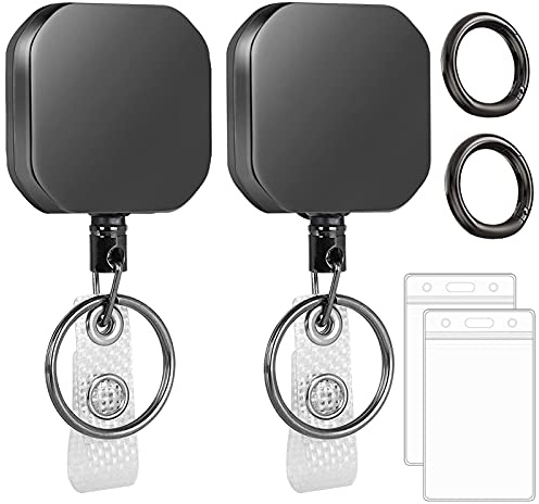Simpolor Retractable Schlüsselanhänger, 2 Hochleistungs Metall Schlüsselrolle mit Karabiner, Gürtelclip und Ausweishalter, Ausziehbarer Schlüsselanhänger mit 68 cm Extra Starker Stahldraht-2 Platz