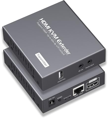 Extender KVM HDMI su Cat5e/6 1080P trasmette fino a 60 m, con 2 porte USB, supporta il telecomando del mouse e della tastiera, funzione di estrazione audio