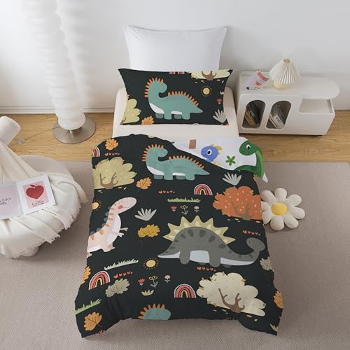 ROZTYLJ Cot Bed Duvet Cover Set Dinosaur Patterns Toddler Bedding Set For Boys Reversible Cot Duvet Cover 120x150cm & Pillow Case 40x60cm