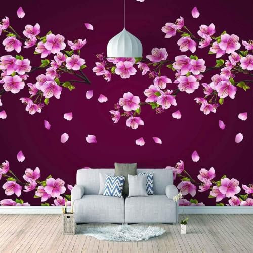 XLMING Simple Branches Violettes Fleur Rose 3D Papier Peint Intissé Salle à Manger Bureau D'étude Canapé Chambre Salon TV Mur-430cm×300cm
