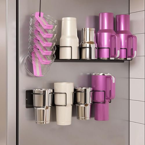 Magnetic for Stanley Cup Holder for Refrigerator, Heavy Duty Tumbler Holder for Cups, Wall Mount or Fridge Organizer,Space Saving Water Bottle Rack for 30oz 40oz Tumblers, Kitchen and Cabinet Storage