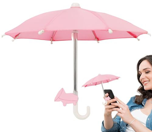 Paraguas de teléfono para el sol, luz solar directa y lluvia, protección UV, tela recubierta de plata con ventosa, protección solar para evitar sobrecalentamiento o contacto con el agua, rosa, Refer