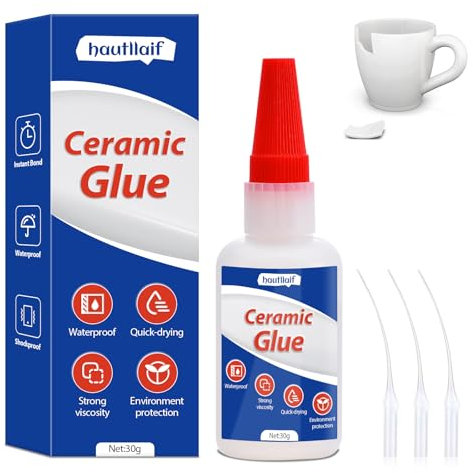 hautllaif 30g Ceramic Glue,Ceramic Glue Repair for Pottery,Professional Grade Waterproof Adhesive,Anti-Clog Nozzle,Quick Bonding for Broken Mugs, Plates, Vases