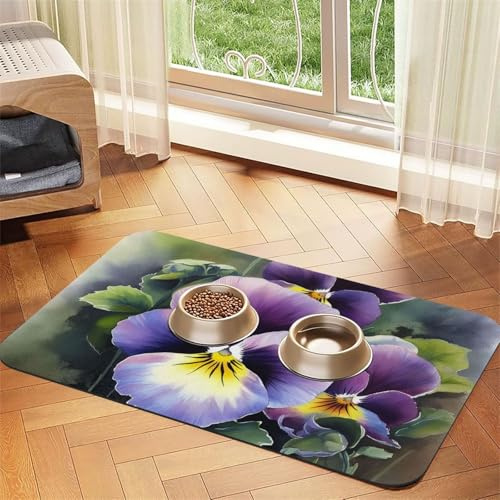 Stiefmütterchen Perfection Hundefuttermatten für Böden, rutschfest, super saugfähig, für Futter und Wasser, niedlich, Gummi, schnell trocknend, für Hunde, Welpen, Katzen, 30,5 x 45,7 cm