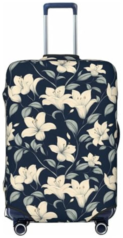 TZTTZT Housse de protection pour valise avec imprimé lys blanc et bleu marine, noir, 18-21