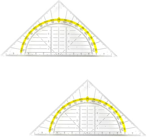 Geodreieck aus Kunststoff, 16 cm, 2 Stück, Bruchsicher und Transparent, Flexibel zum Kreise Zeichnen, Geeignet für Studenten Büro Designer Malerei