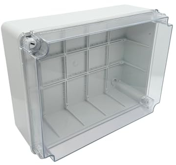 ARLI Abzweigdose IP67 310x230x130 mm Aufputz Feuchtraumdose mit Sichttür transparentem Deckel halogenfrei Kunststoff Verteilergehäuse Elektrogehäuse ohne Vorprägung Innen Außen