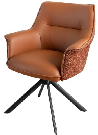 Stuhl LE GRAND - 66cm - cognac - Echtleder Metall-Beine drehbar Armlehne | Auto-Return-Funktion, hoher Komfort, bequeme Polsterung, langlebig, stabil