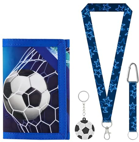 SGQTZDZQ Football Boys Wallet, Trifold Kids Wallets for Boy, Neck Boys Wallets with Football Keyrings for Teenagers Kids 9-12 Children Girls Gifts (Style 1)