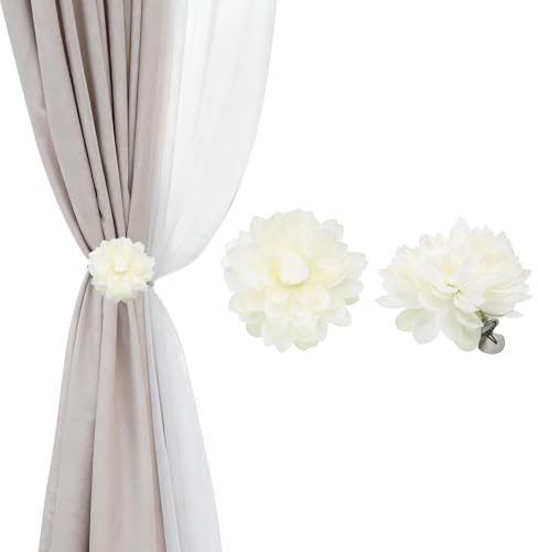 PATIKIL 2 Pezzi Fermacurtain A Fiori Di Loto Fermacurtain Floreali Bianco | Artificiali, Fermacurtain Moderni, Clip Decorativa, Per Tende, Per Casa Camera Ufficio