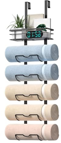 Handtuchhalter Tür, 6 Ebenen Handtuchregal Badezimmer mit Aufbewahrungskorb, Ohne Bohren Handtuchhalter Badezimmer für die Rückseite der Tür, Badetuchhalter für Zuhause, Hotel