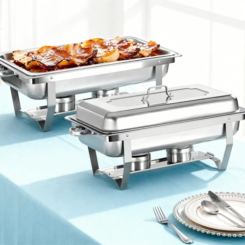 XYJBHB Chafing Dishes for Buffet, 9L 2 Pack Chafing Dish Buffet Set, Stainless Steel Buffet Food Warmers Sets for Catering Events Parties Dinners, Silver, Full Size