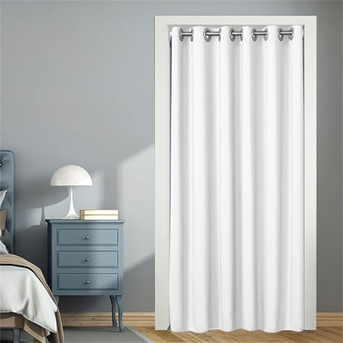 Hiseng Cortina Puerta Cocina con Color Sólido, Cortina Opaca Interior con Ojales, Cortinas de Privacidad para Cenador, Ventana, Salón, Dormitorio, Armario (Blanco,150x200cm)