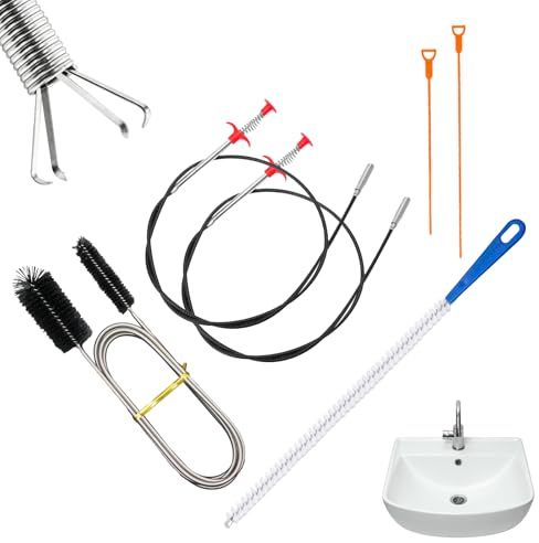 XJLyaya 6 Piezas Desatascador Tuberias Profesional, Kit de Limpieza de Desagües, Rata para Desatascar, Adecuado para Destapar Bloqueos de Cabello en Desagües, Cocinas, Baños y Duchas