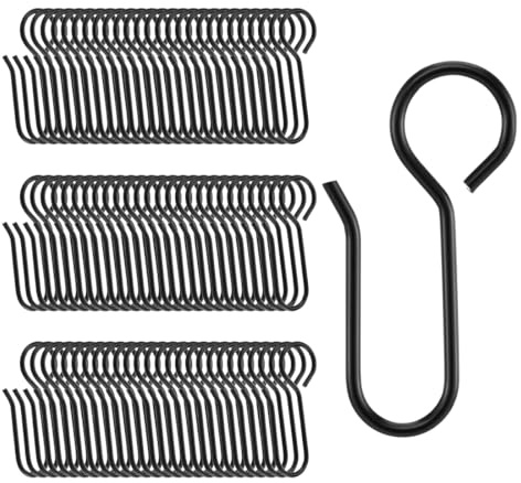 S Vorhang Haken, 60 Stück, Hochbelastbare Gardinenhaken, Metall Gardinenhaken, für Schienen zum Einhängen, für Gardinen, Türvorhänge, Duschvorhänge, 35x18mm, Schwarz